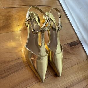 Gold Pointed Toe Ankle Strap